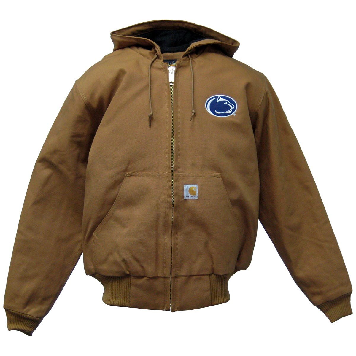 brown Carhartt jacket with embroidered Penn State Athletic Logo